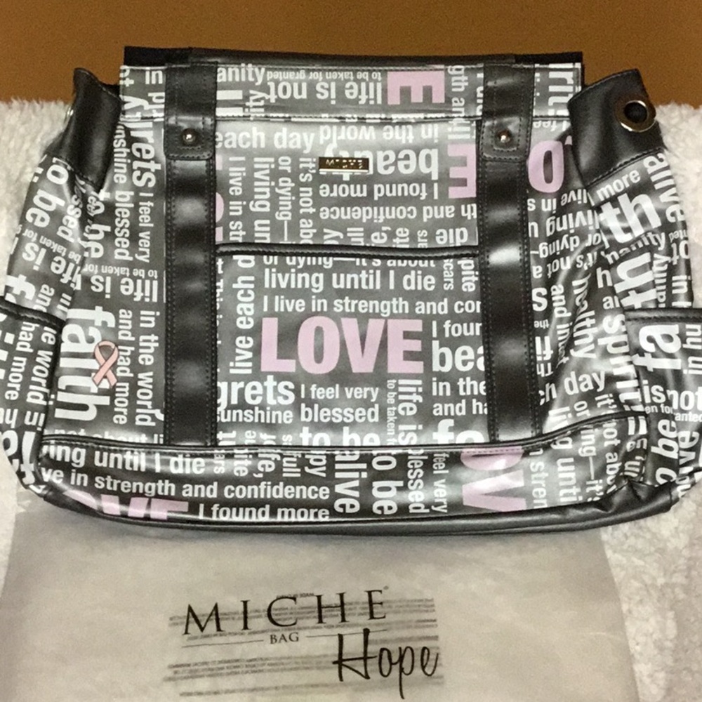 Miche prima purse shell, Hope. Gray and pink.